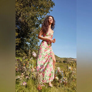 Lulus Ivory Floral Backless Maxi Dress